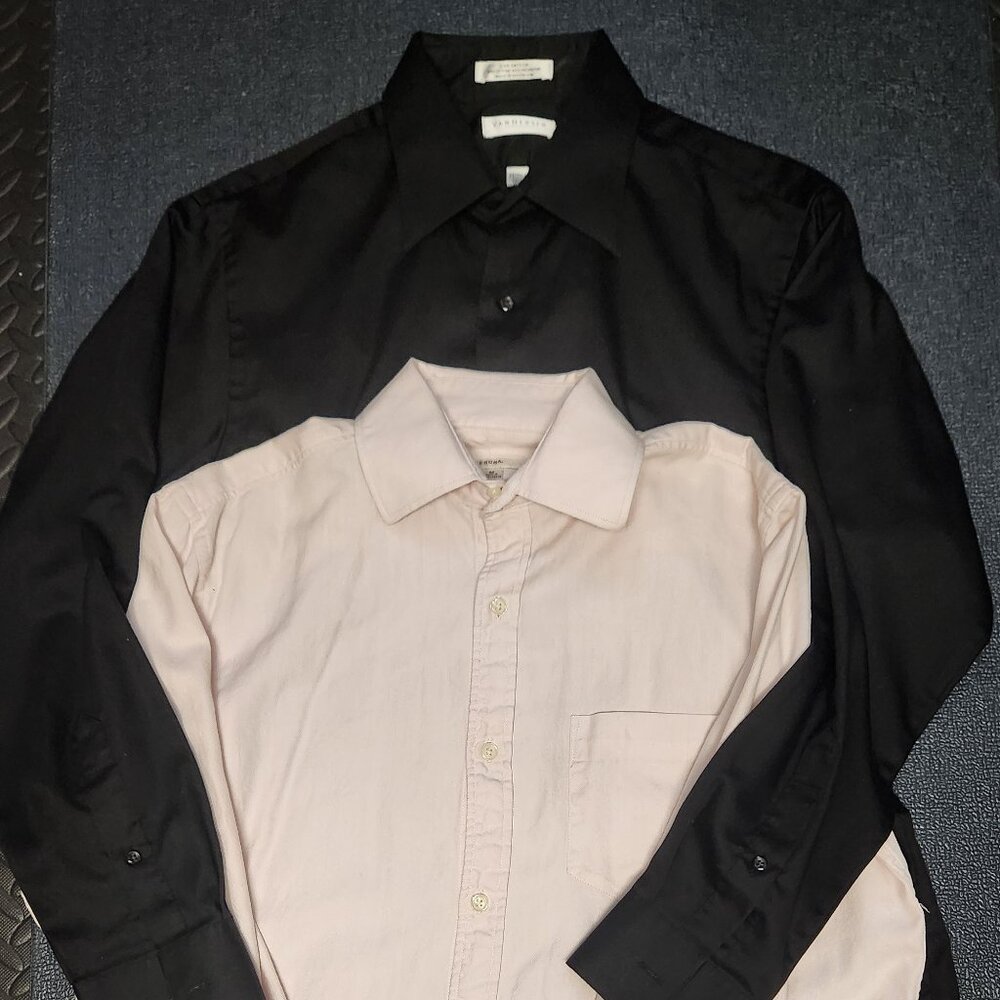 Mens medium long sleeve dress button down black & light pink